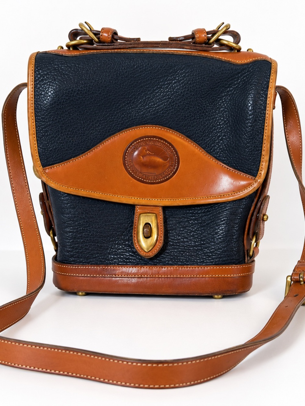 Vintage Dooney & Bourke Navy Blue All Weather Leather Crossbody Bag Top Handle